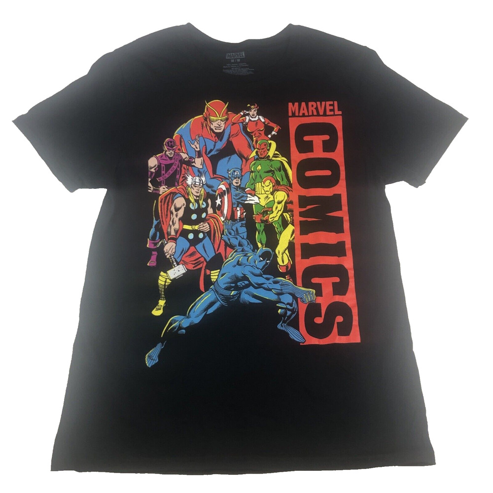 Marvel Men's T Shirt Superheroes Comics‎ Short Sleeve Size Medium Black Shirt